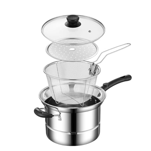 loyimioo 8.6in Stainless Steel Deep Fryer Pot with Basket and Lid Steam Rack for Versatile Cooking Indoor Outdoor Kitchen Use Camping BBQ
