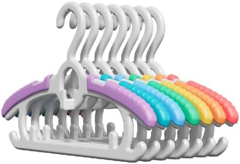 CTIME 28 Pack Small Hangers for Clothes, Adjustable Petite Garment Hangers with Stackable Hooks, Space Saving Organization for Small Closets, 7 Vibrant Colors (Seven Colors)