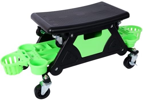 Rolling Detailing Creeper Seat, Roller Mechanic Detailing Utility Seat, Rolling Mechanic Stool with Wheels, Removable Tool Trays Drawer, 300 Lbs Capacity for General Garage Use, and Home Use
