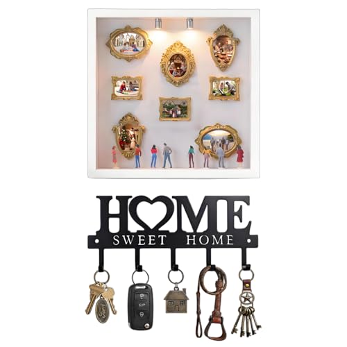 Shadow Box Frame with Key Holder Wall Mount – See