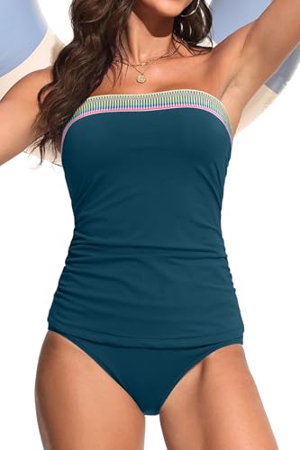 Image of Daci Womens Strapless Tankini Swimsuits- 2 Piece Tummy Control Tankini Swimsuit Bandeau Tankini Tops with Bottoms