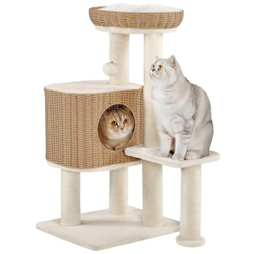 Yaheetech Albero Tiragraffi per Gatti XXL in PE Rattan Piattaforma