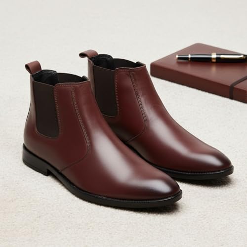 Image of HAYES LONDON Chelsea Boots For Man | Genuine Leather High-Top Slip-On Shoes | Comfortable Formal Shoes for Men | Stylish Office, Party & Casual Wear Fashion Boots