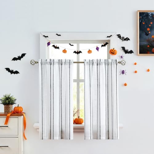 SXZJTEX Striped Cafe Kitchen Curtains Tiers 36 Inch Black White Linen