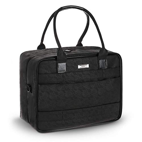 Estuche de maquillaje de viaje Kemier Estuche de maquillaje portátil de cuero PU Organizador de estuche de cosméticos Artículos de tocador Brochas de maquillaje Accesorios Negro