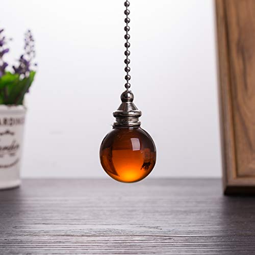 Image of Ceiling Fan Pull Chain Set - 2 pieces Amber Crystal Ball 30mm Diameter Fan Pull Chains 20 Inch Ceiling Fan Chain Extender with Chain Connector Home Wedding Decor Ornament Pendant
