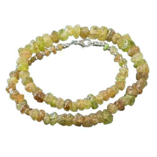 Collier perles grenat vert naturel pépite 3-12mm | Collier 43cm fait main cristal vertus curatives