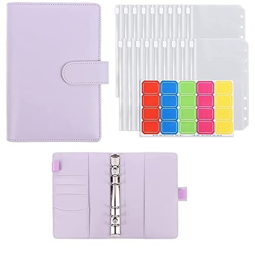 Datei Ordner A6 Pu. Leder Binder Cover Rosa Leder Binder File Pocket Lose-Leaf-Ordner 6-Ring PVC Budgethülle Bindemittel (Color : Purple) Cover