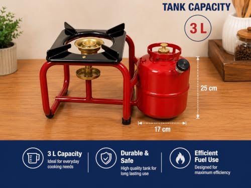 Image of Home Kart Hub Super Flame Pressure Kerosene Stove | Heavy Duty Portable Kerosene Cooking Stove with Brass Burner | Fuel Efficient Metal Stove for Home, Camping & Outdoor Cooking | Red | 1 Piece