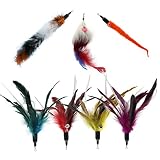 Vovamo 7Pcs Cat Feather Toys Replacement Cat Toy Wand Refills，Cat Wand Soft Furry for Interactive C