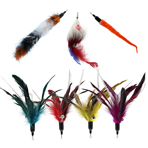 Vovamo 7Pcs Cat Feather Toys Replacement Cat Toy Wand Refills，Cat Wand Soft Furry For Interactive Cat And Kitten，Teaser Refills With Bell For Indoor Cats Kitten #TOP30