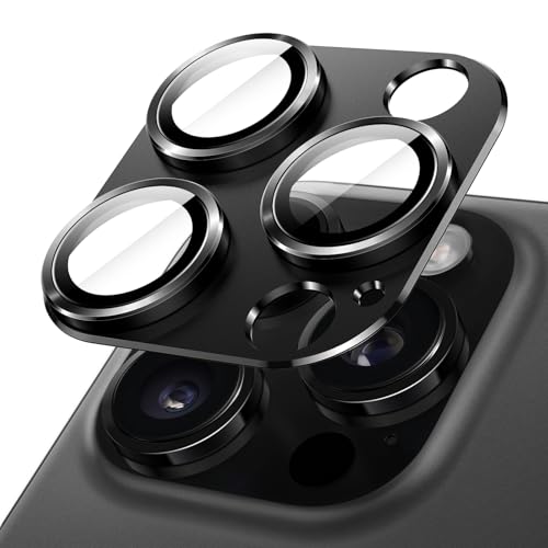 Image of JETech Camera Lens Protector for iPhone 16 Pro 6.3-Inch and iPhone 16 Pro Max 6.9-Inch, Full Coverage 9H Tempered Glass Ring Cover, Matte Metal Plate, Case Friendly, 1-Pack (Black)