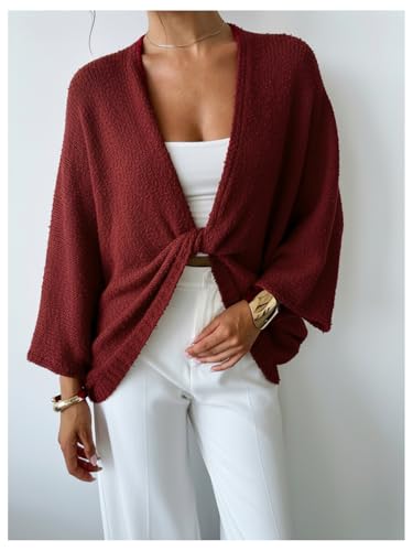 Image of GORGLITTER Women's Wrap Sweater Bat Wing Cropped Poncho Knit Tops | Oversized Cozy Pullover Sweaters, Lightweight, Asymmetrical 3 /4 Sleeve V Neck Tops, Fall Clothes 2026