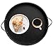 HofferRuffer PU Leather Round Serving Tray with Handles, Decorative Catchall Vanity Coffee Tray, Faux Leather Ottoman Tray for Home Or Office, Diameter 14.6-inch (Black)
