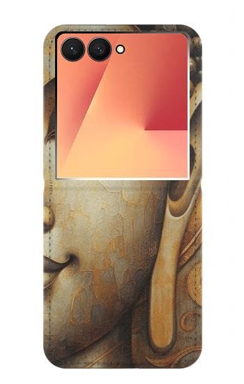 Housse cuir dorée pour Samsung Z Flip 7 : style Bouddha vintage luxe