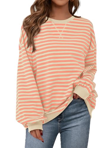 PRETTYGARDEN Womens Oversized Sweatshirt Casual Striped Color Block Long Sleeve
