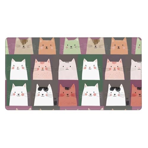 Grand tapis de souris chat coloré en caoutchouc antidérapant avec bords cousus pour bureau