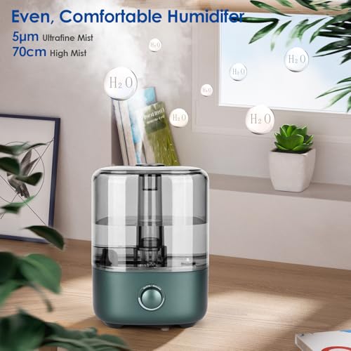 Humidificateur d'air pour chambre à coucher, 5 l, à ultrasons, 28 dB, silencieux, avec buse rotative à 360°, augmentation de l'humidité pour chambre d'enfant, bureau, plantes de bébé, vert – Image 6