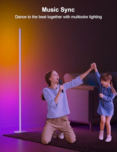 LED stehlampe Wohnzimmer, Stehlampe Weiß mit Fernbedienung, 16 Millionen DIY Farben Warm Weiße Musik Sync Eckleuchte mit Timing-Funktion, 140cm RGB Ecklampe für TV Wohnzimmer Schlafzimmer Spielzimmer