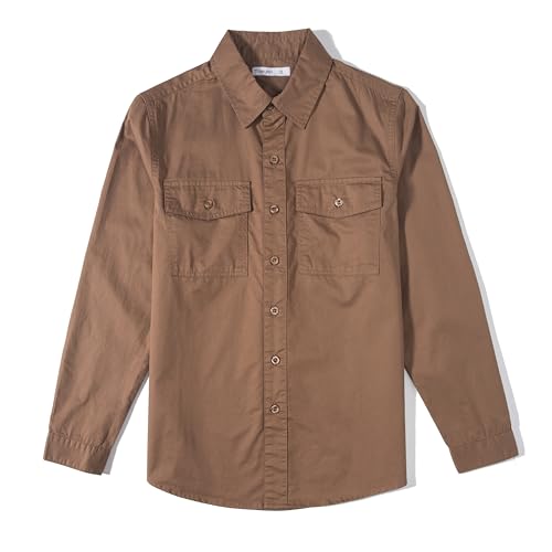 Tronjori Boys Long Sleeve Button Down Casual Woven Dress Shirt Uniform School with Two Pockets