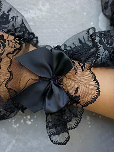 OYOANGLE Women's Floral Lace Bow Front Short Wrist Cuff Wedding Wrist Length Bridal Prom Gloves3