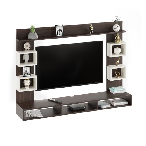 Image of FURNEASER Martin Modern Wall Mount TV Unit for Living Room Wooden Entertainment Center with Storage Shelves Modern TV Panel Stand Showcase for Up to 43 Inch Media Console Cabinet (Wenge & White)