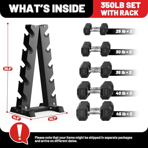 Image of PAPABABE Hex Dumbbell Sets with Rack, 100-600lb Rubber Coated Dumbbell Weight Set and Storage Rack, Multiple Options Hand Weights for Strength Training