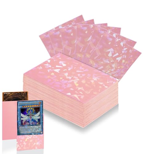 100 Count Pink Card Sleeves for Trading Cards, Perfect Fit Shiny MTG Card Sleeves, Holographic Card Sleeve Fit for Magic, Photocard, TCG, Baseball/Sports Cards, Yugioh Card, Game Card 66 * 91 mm