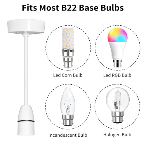 B22 Lamp Holder - Ceiling Pendant Light Fitting, 2 PCS White Plastic Light Bulb Holder for Kitchen Island Living Room Bedroom Dinning Room Lightings - Image 4