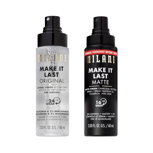 Image of Milani Setting Spray + Primer, Make It Last Original - Natural Finish with Niacinamide for Hydration & Make It Last Matte- Oil Absorbing Charcoal Formula to Control Shine - 2 Pack