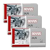 Novus Heftklammern 24/6, verzinkt, 1000 Stück pro Packung (3x1000), 6mm, für Papierstapel bis 25 Blatt