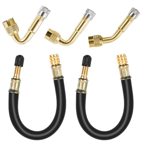 Image of Flexible Tire Valve Extenders 8.25 Inch Universal Valve Stem Extension Valve Adapter with Brass 45 90 135 Degree Valve Stem Extension Adaptor Tool for Bike Motorcycle Car Truck Motorhome Wheel