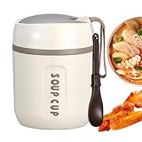 断熱ランチコンテナ、保温食品ジャー,ホットフード用保温容器ステンレス製食品容器 | 旅行用漏れ防止ランチボックスコンテナ 折りたたみスプーン付き キャンプ、ピクニック、釣り、ハイキング用