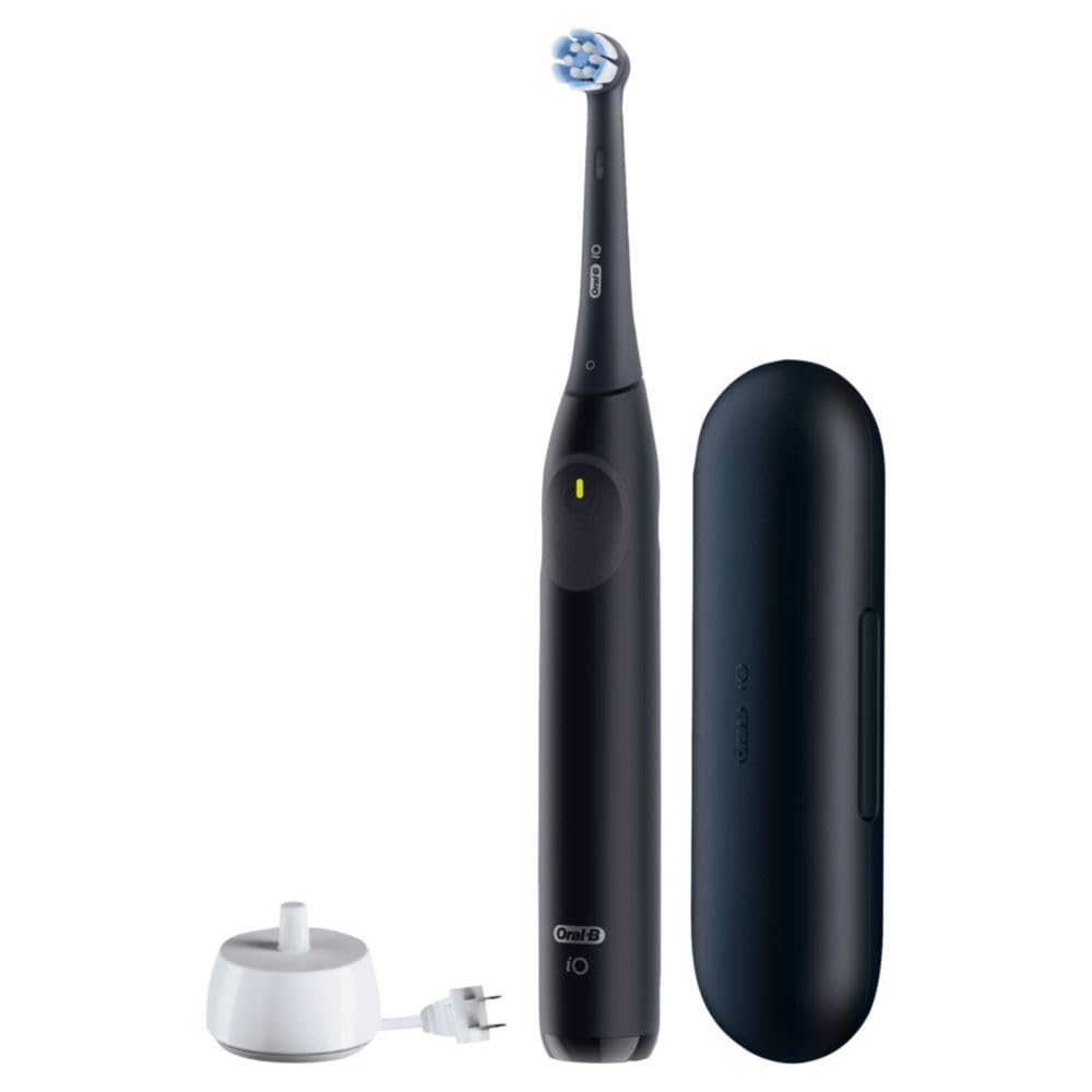 Oral-B iO Simple Clean Rechargeable Electric Powered Toothbrush, Night Black with 1 Gentle Care Brush Head and 1 Black Travel Case - Automatic Pressure Sensor to Protect Gums - 3 Modes - 2 Min Timer