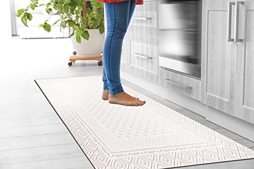 Rugshop Bordered Bohemian Anti Fatigue Non Slip Stain Resistant Waterproof Standing Mat For Kitchen, Front Of Sink, Laundry Room,Standing Desk, Office 18" X 47" Ivory #TOP4