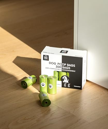 Image of 100% Certified Compostable Dog Waste Bags, 120 Count, ASTM D6400 Standard, OK Compost, 9 IN x 13 IN, Unscented (8 Rolls, 15 Bags)