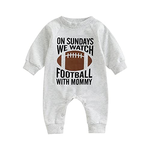 On Sundays We Watch Footabll With Daddy and Mommy Jumpsuit Baby boy Girl Long Sleeve Romper Palysuit Football Outfits
