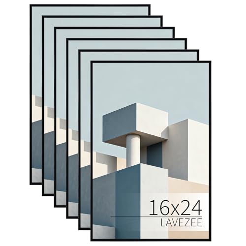 Image of Lavezee 16x24 Poster Frame Black, 6 Packs Lightweight 16 x 24 Poster Frames for Wall Mounting, Display 16 by 24 Pictures, Posters & Art Prints Vertically or Horizontally