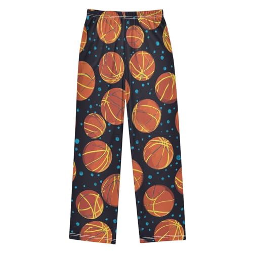 ZZXXB Basketball Pattern Boys Long Pants Soft Trousers Elastic Waist Kids Lounge Bottoms with Pockets S-XL2