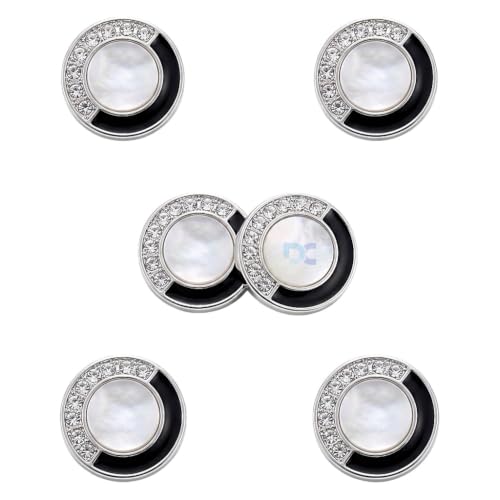 Image of Pack of 6 Silver Buttons with Pearl Finished Centre Black Enamel and Rhinestones Diameter 18 mm, (28L) for Sewing Blazers Jackets and Art and Craft