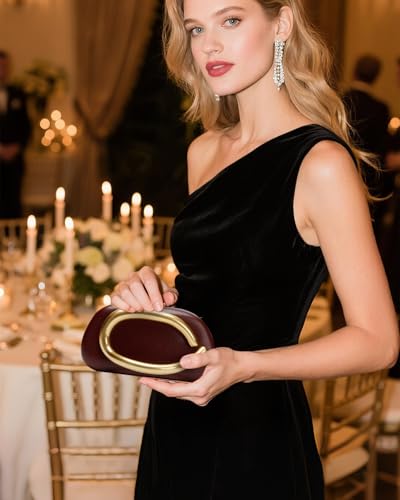 Image of Evening Clutch Purse for Women, PU Leather Wedding Guest Clutch Metal Chain Shoulder Bag, Crossbody Purse