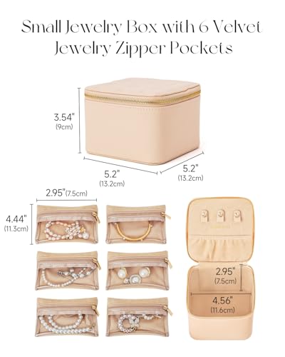 CASEGRACE Travel Jewelry Case, Jewelry Organizer with 6 Velvet Pouch Bags, Travel Jewelry Storage for Necklaces Rings Earrings, Gift for Women Girls, Amber — view 4