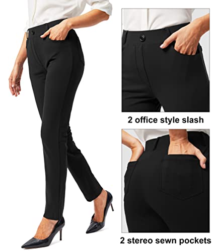 Rammus Womens Yoga Dress Pants With Pockets 26"/28"/30" Stretch Work Leggings For Women Pull On Skinny Slacks For Business Office Casual Black #TOP3