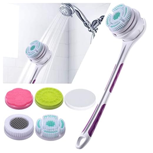 SoulBay Electric Body Brush with 5 Attachments: Rechargeable Back Brush IPX7 Long Handle Exfoliating Spin Scrubber for Shower Bathing Cleansing Wash Deep Cleaning