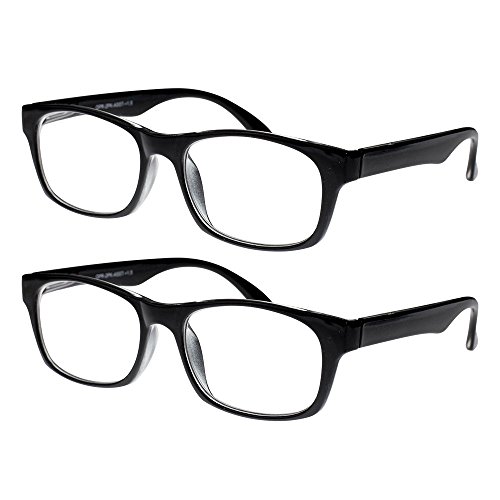 OptiPlix Reading Glasses, Prescription Eyeglasses For Men, Two Pack of Fashion Readers in Black, +150