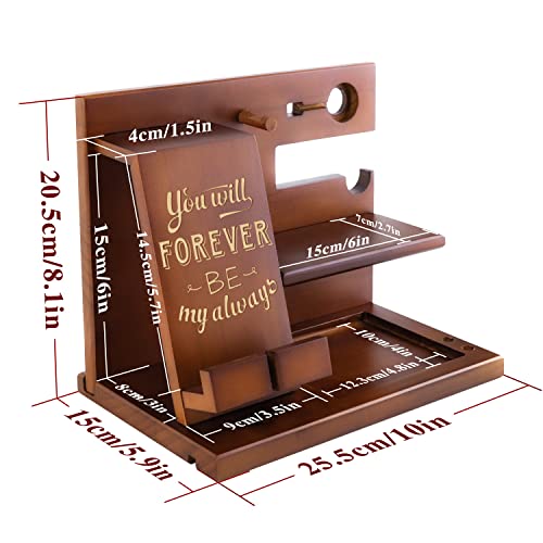 Image of awofer Wood Docking Station For Men Personalized Gifts For Man Wooden Gifts For Husband Him Boyfriend Mens Anniversary Valentines Christmas Birthday Gift Engraved Phone Nightstand Organizer