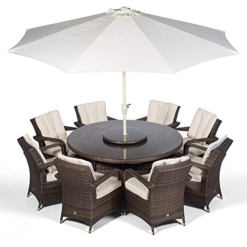 Arizona Luxury Rattan Dining Set Round 8 Seater Brown Rattan Dining