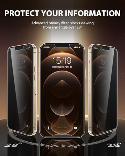 Image of PDDKISS 2 Pack Privacy Screen Protector for iPhone 12 Pro Max (2020) 6.7 inch Black Anti Spy Tempered Glass