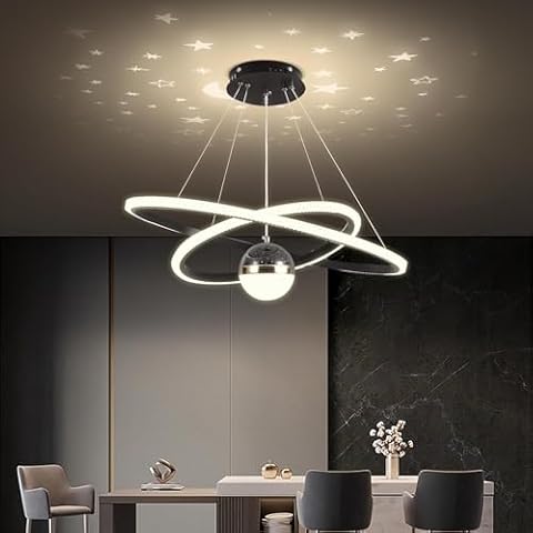FWX Nowoczesna lampa wisząca LED z pilotem 2-pierścieniowa lampa wisząca 1 kula z możliwością przyciemniania z możliwością mapowania oświetlenia do jadalni Sypialnia Kuchnia Wiszący żyrandol