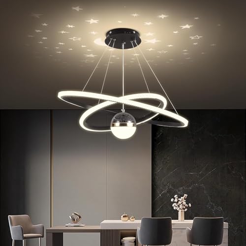 FWX Nowoczesna lampa wisząca LED z pilotem 2-pierścieniowa lampa wisząca 1 kula z możliwością przyciemniania z możliwością mapowania oświetlenia do jadalni Sypialnia Kuchnia Wiszący żyrandol